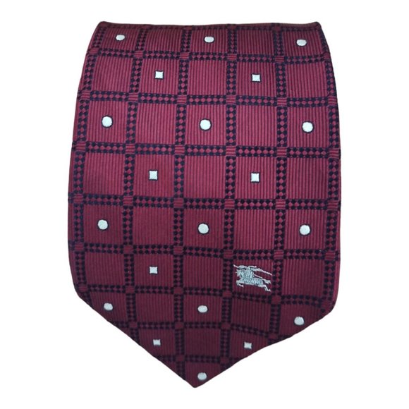 BURBERRYS Bordeaux Geometric Polka Dot Logo Silk Tie ITALY 60"/ 3.7" EC - Picture 1 of 7